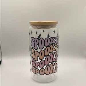 Spooky Glass Jar with Bamboo Lid - Pink and Orange